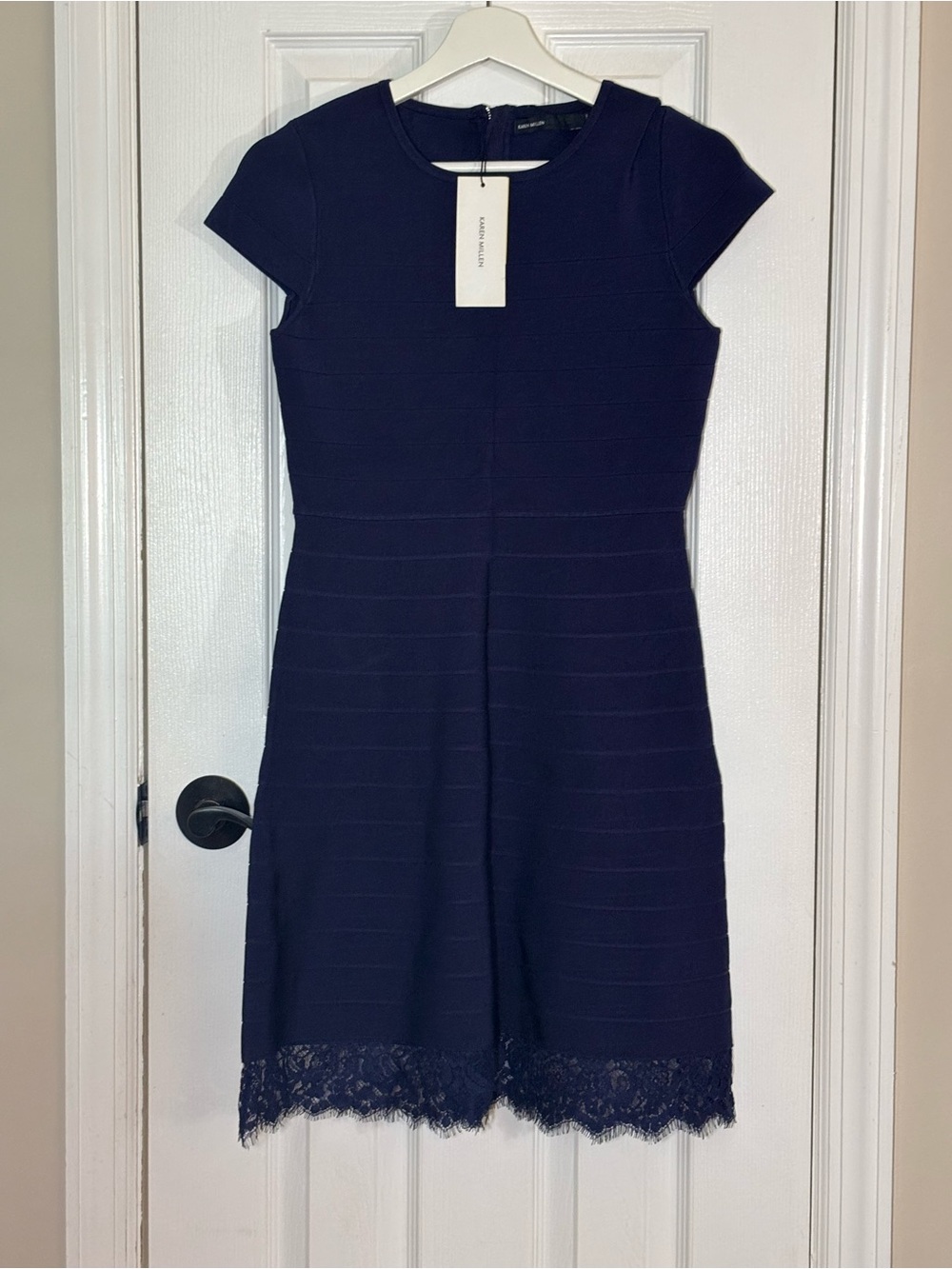 NWT Karen Millen Navy Dress with Lace Hem Size 3 - US 8